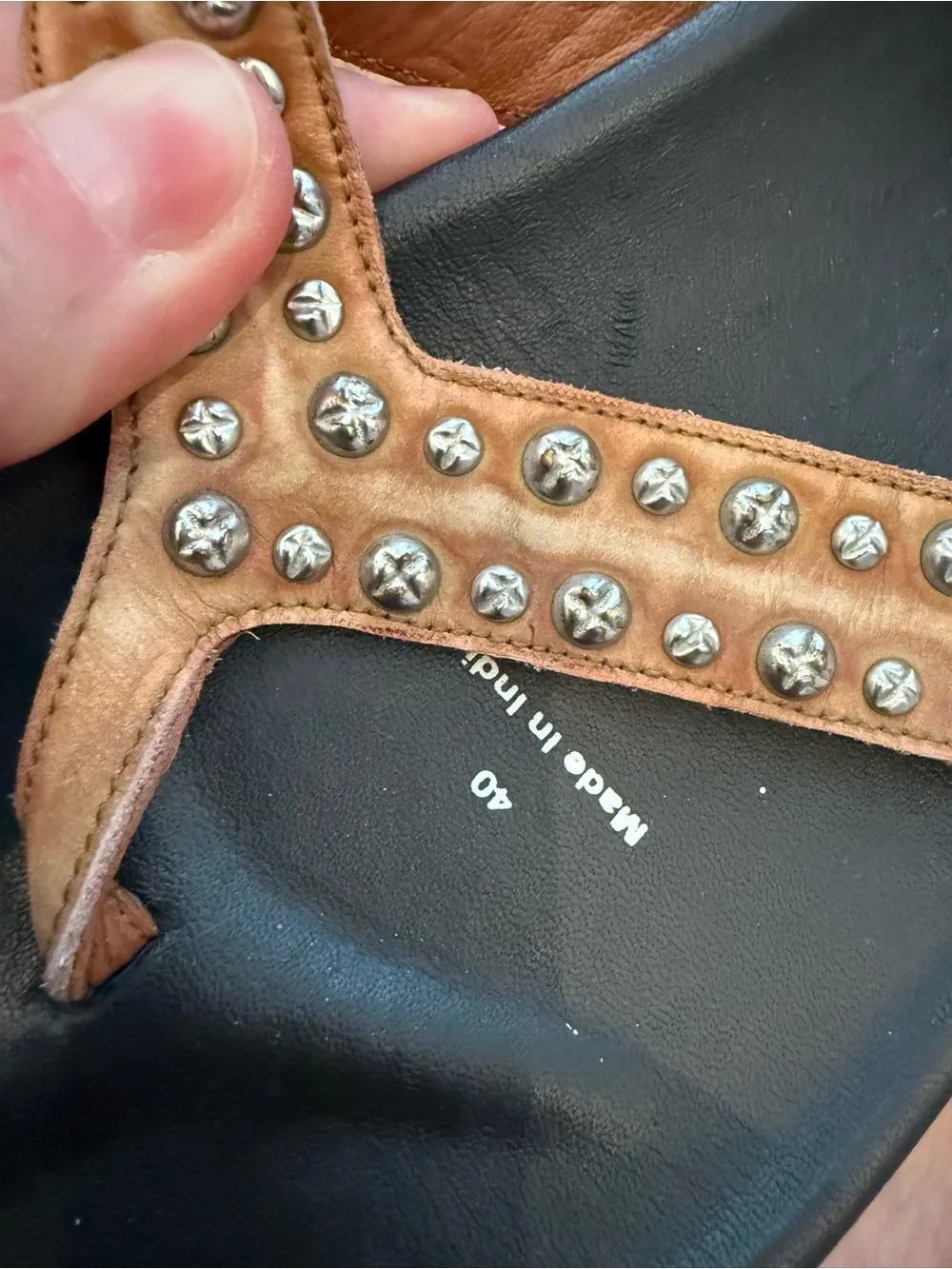 Free People Tan Studded Thong Sandals